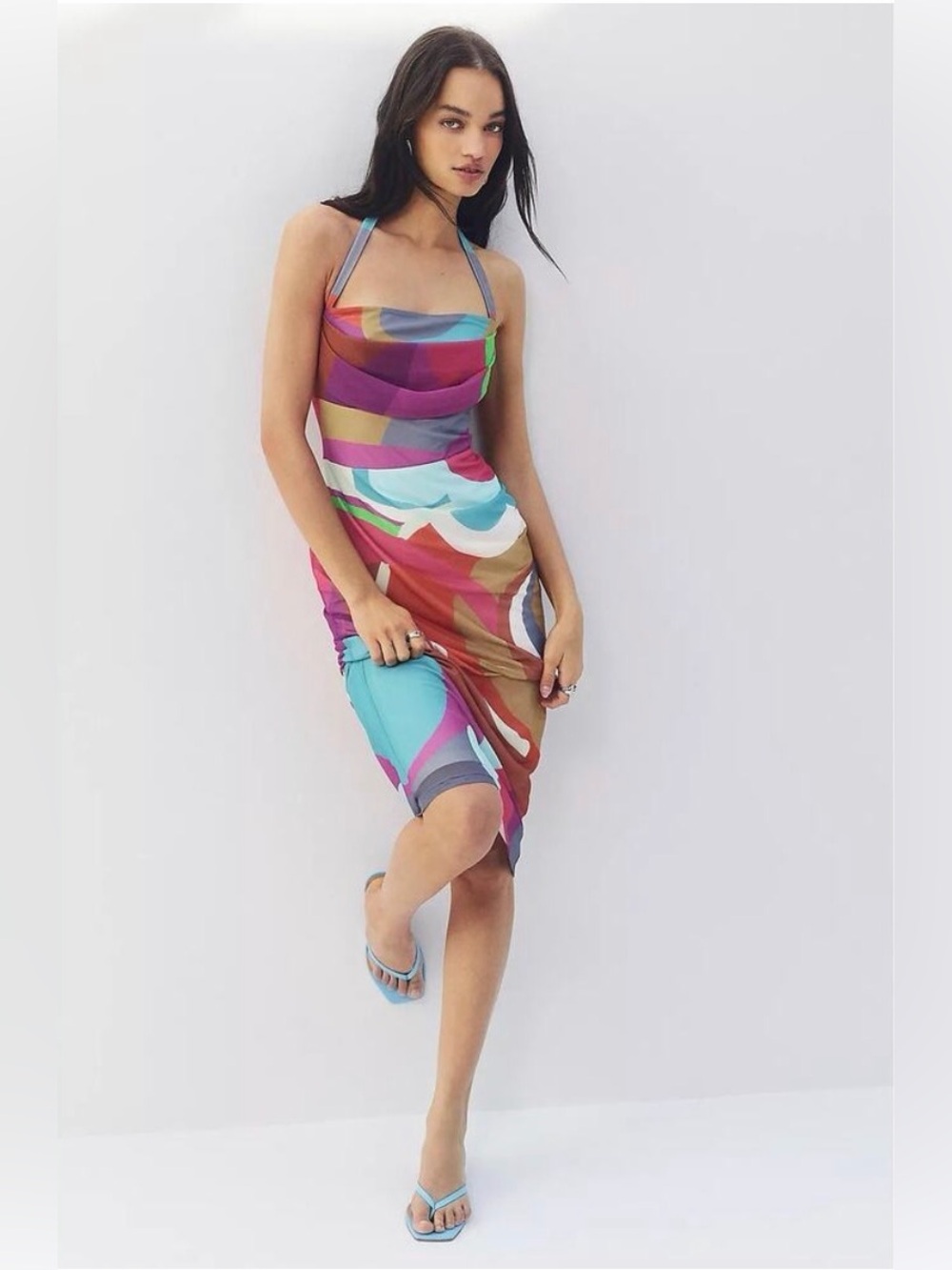 Anthropologie Multicolor Abstract Vintage Print Midi Dress